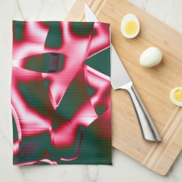 濃いシアン色の抽象芸術テープに赤いピンク色の色合い キッチンタオル