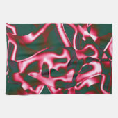 濃いシアン色の抽象芸術テープに赤いピンク色の色合い キッチンタオル (横)