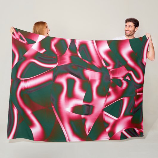 濃いシアン色の抽象芸術テープに赤いピンク色の色合い フリースブランケット (インサイチュ)