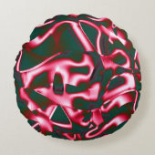 濃いシアン色の抽象芸術テープに赤いピンク色の色合い ラウンドクッション (正面)