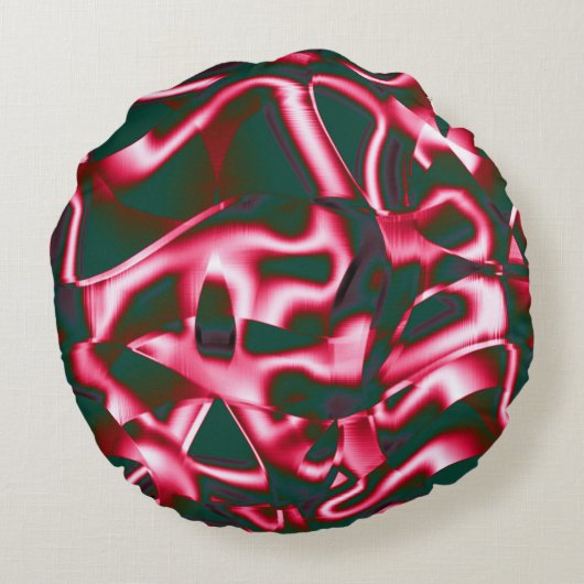 濃いシアン色の抽象芸術テープに赤いピンク色の色合い ラウンドクッション (裏面)