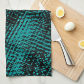 濃いシアン – 緑のストロークがバーラップのように交差 キッチンタオル (四つ折り)