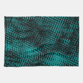 濃いシアン – 緑のストロークがバーラップのように交差 キッチンタオル (横)