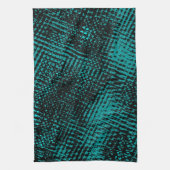 濃いシアン – 緑のストロークがバーラップのように交差 キッチンタオル (縦)