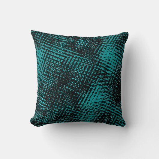濃いシアン – 緑のストロークがバーラップのように交差 クッション (正面)