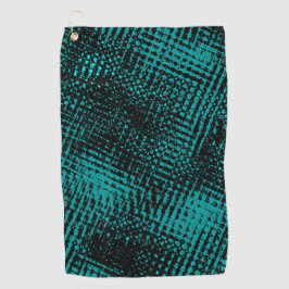 濃いシアン – 緑のストロークがバーラップのように交差 ゴルフタオル