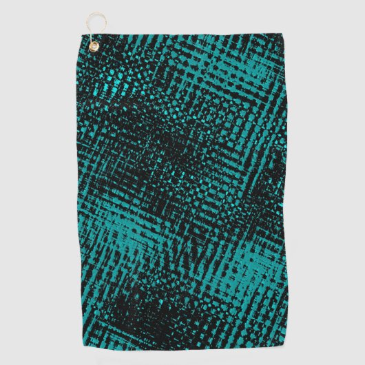 濃いシアン – 緑のストロークがバーラップのように交差 ゴルフタオル (正面)