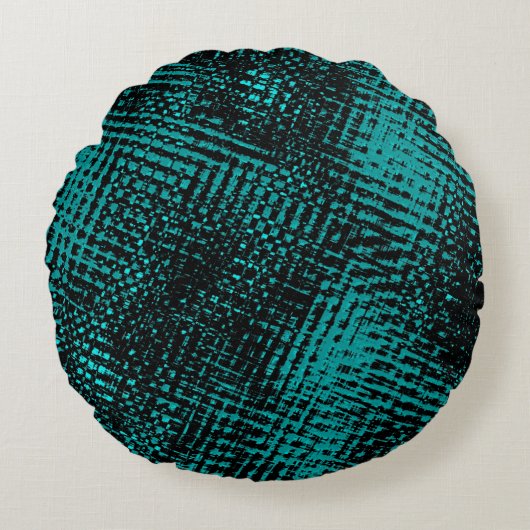 濃いシアン – 緑のストロークがバーラップのように交差 ラウンドクッション (正面)