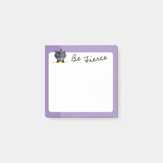 濃いシックな黒猫アートで鉛筆を紫に ポストイット (正面)