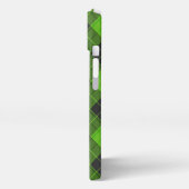 濃いシンプル緑の対角線のタータンチェックパターン iPhoneケース (左側面)