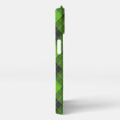 濃いシンプル緑の対角線のタータンチェックパターン iPhoneケース (右側面)