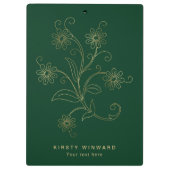 濃いスタイリッシュ緑と金ゴールドの植物花 クリップボード (裏面)