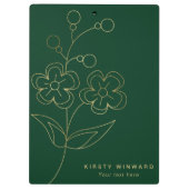 濃いスタイリッシュ緑と金ゴールドの植物花 クリップボード (裏面)