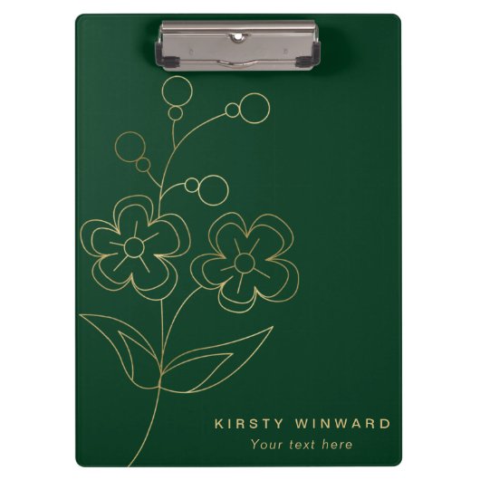 濃いスタイリッシュ緑と金ゴールドの植物花 クリップボード (正面)