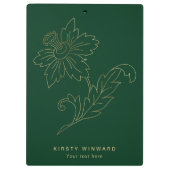 濃いスタイリッシュ緑と金ゴールドの植物花 クリップボード (裏面)