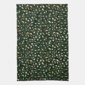 濃いスタイリッシュ緑と金箔ヒョウの斑点 キッチンタオル (縦)
