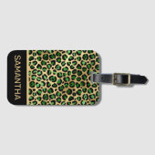 濃いスタイリッシュ緑と金箔ヒョウの斑点 ラゲッジタグ (正面横)