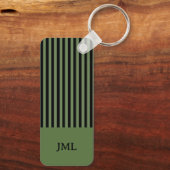 濃いスタイリッシュ緑と黒のストライプモノグラム キーホルダー (裏面)