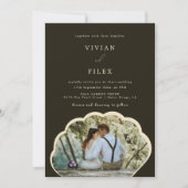 濃いスタイリッシュ緑の写真招待状 招待状 (正面)