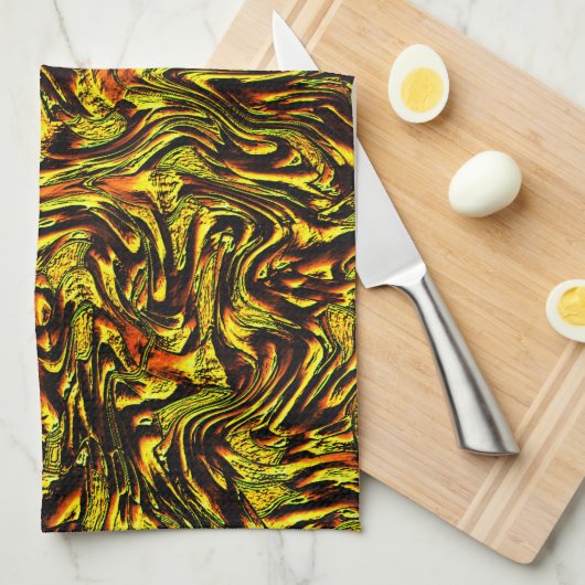 濃いストロークとオレンジの黄金色の素朴な質感 キッチンタオル (四つ折り)