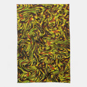 濃いストロークとオレンジの黄金色の素朴な質感 キッチンタオル (縦)