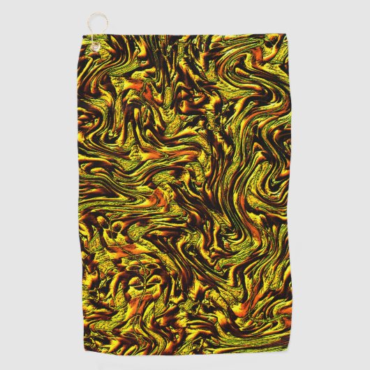 濃いストロークとオレンジの黄金色の素朴な質感 ゴルフタオル (正面)