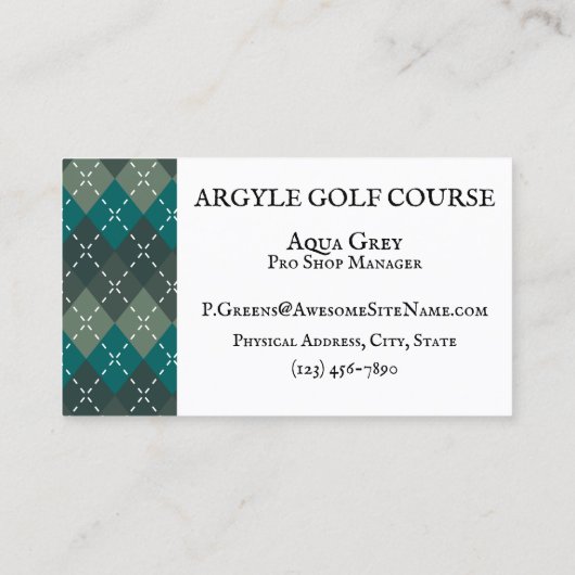 濃いターコイズとグレー名門私立校風のアーガイル 名刺 (裏面)