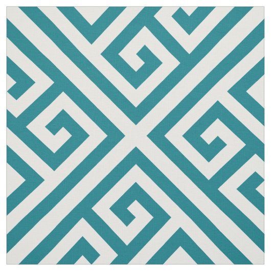 濃いターコイズ対角の正方形ギリシャ鍵パターン ファブリック (見本)
