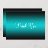 濃いターコイズ黒いエッジのグラデーション サンキューカード (正面/裏面)