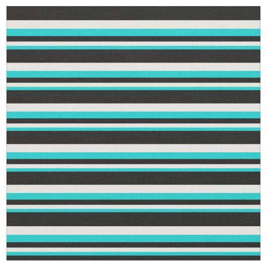 濃いターコイズ、白と黒のパターン ファブリック (クローズアップ)