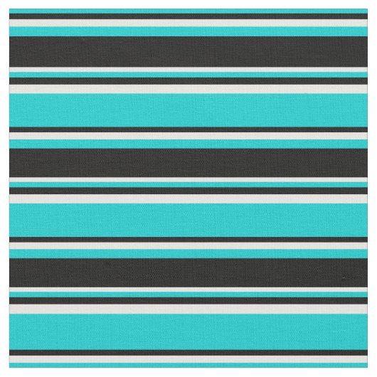 濃いターコイズ、黒、白のパターン ファブリック (クローズアップ)