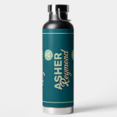 濃いティール(緑がかった色)のウォーターボトル(名前) ウォーターボトル (左面)