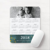 濃いティール(緑がかった色)の水彩と金ゴールド2018年カレンダーの写真 マウスパッド (マウス)