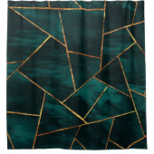 濃いティール(緑がかった色)インク銅金ゴールド幾何グラム#1 シャワーカーテン (正面)