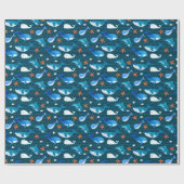 濃いティール（緑がかった色）クジラ模様 ラッピングペーパー (フラット)