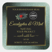 濃いティール(緑がかった色)グリッターブラック製品ラベルレディバグロゴ スクエアシール (正面)