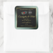 濃いティール（緑がかった色）グリッターブラック製品ラベルレディバグロゴ スクエアシール (バッグ)