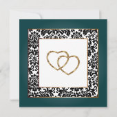 濃いティール(緑がかった色)グリーン、白と黒 招待状 (裏面)