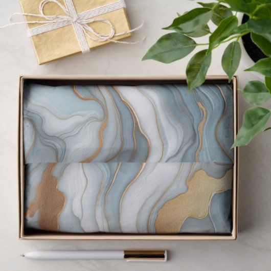 濃いティール（緑がかった色）グレーライトブルー金ゴールド大理石アートパターン 薄葉紙 (ギフト)