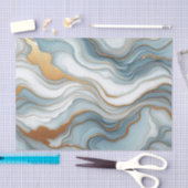 濃いティール（緑がかった色）グレーライトブルー金ゴールド大理石アートパターン 薄葉紙 (クラフト)