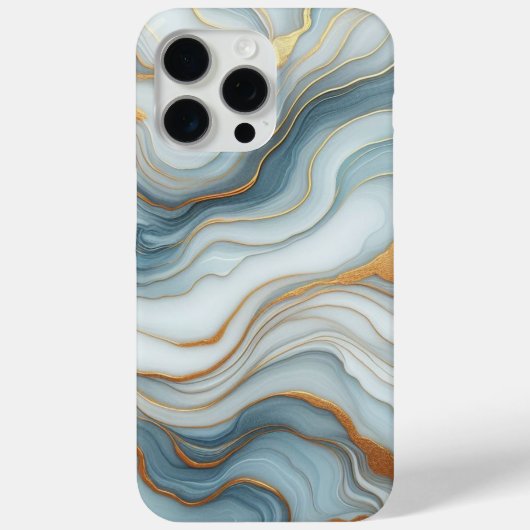 濃いティール(緑がかった色)グレーライトブルー金ゴールド大理石アートパターン Case-Mate iPhoneケース (裏面)