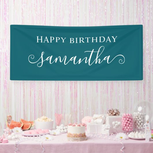 濃いティール(緑がかった色)ハッピーバースデー短いカーリースワッシュ名 横断幕 (パーティー)