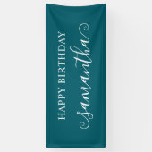 濃いティール(緑がかった色)ハッピーバースデー短いカーリースワッシュ名 横断幕 (縦)