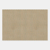 濃いティール(緑がかった色)ブルーグリーンラインフェイクブラウン素朴クラフト ラッピングペーパーシート (正面3)