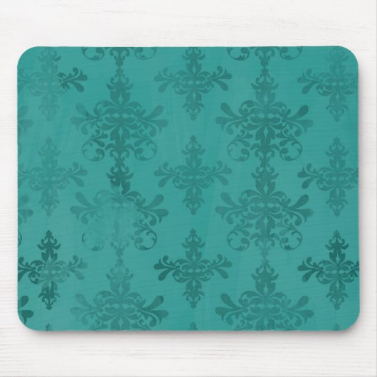 濃いティール(緑がかった色)ブルーグリーン動揺してダマスク マウスパッド (正面)