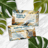 濃いティール（緑がかった色）ブルーグレー白金ゴールド大理石アートパターン 名刺