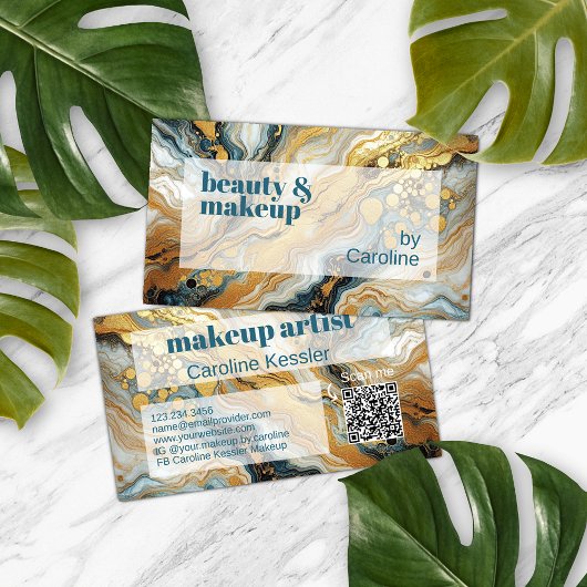 濃いティール(緑がかった色)ブルーグレー白金ゴールド大理石アートパターン 名刺