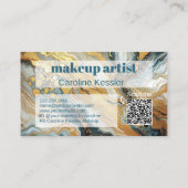 濃いティール(緑がかった色)ブルーグレー白金ゴールド大理石アートパターン 名刺 (裏面)