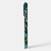 濃いティール(緑がかった色)ブルーターコイズフェイク金ゴールド瑪瑙パターン iPhoneケース (左側面)