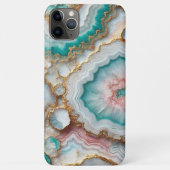 濃いティール(緑がかった色)ブルー赤面ピンク金ゴールド大理石アートパターン Case-Mate iPhoneケース (裏面)
